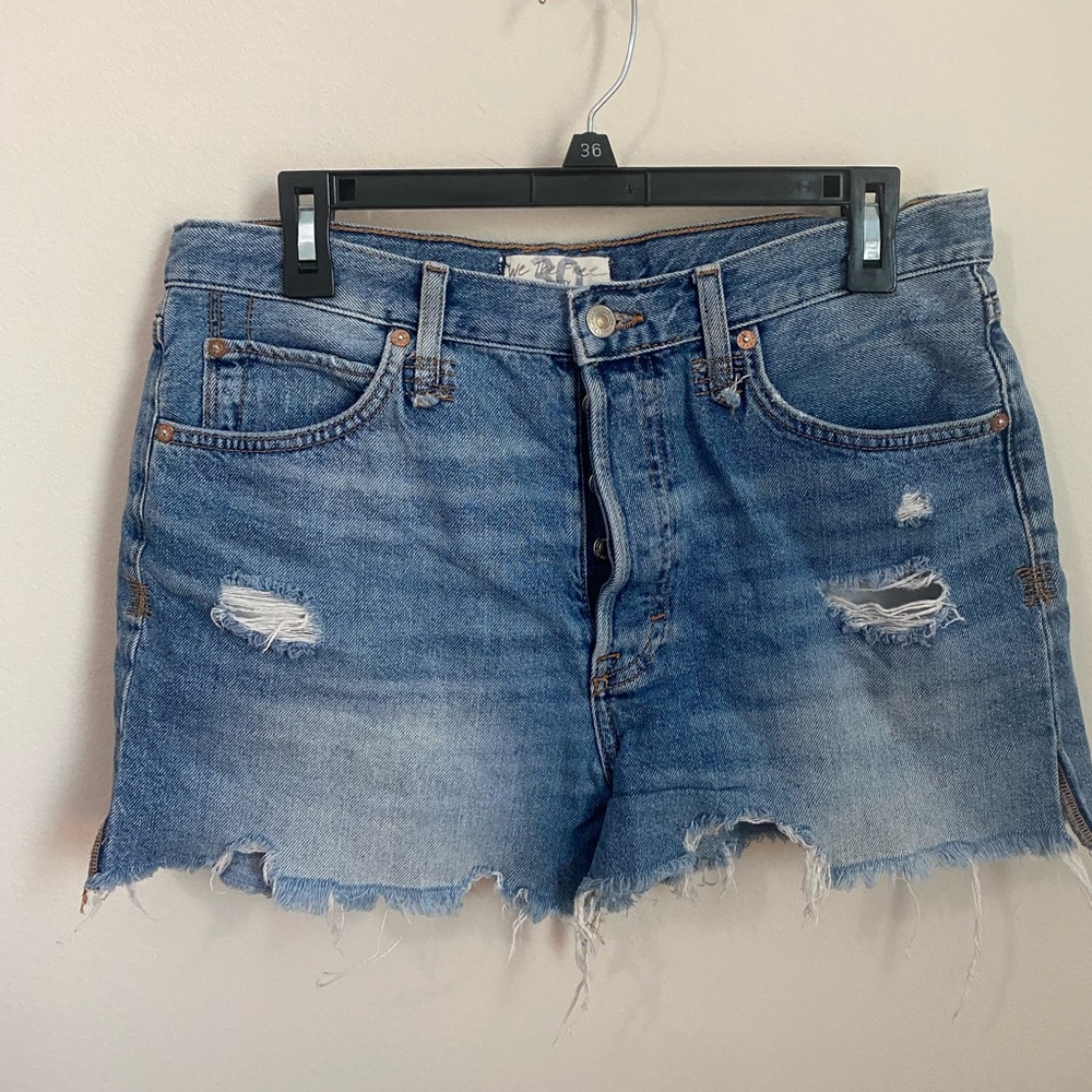 Free People Blue Distressed Jean Shorts